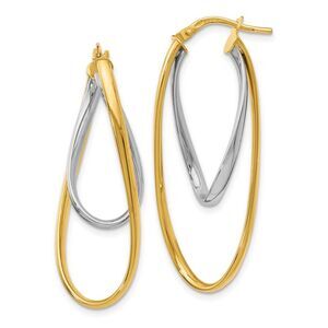 Twisted Double Oval Hollow Hoop Earrings in 14k Two Tone Gold, 42mm